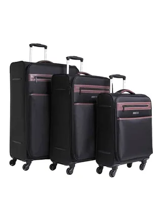 Softside 3 Piece Luggage Trolley Set Black 