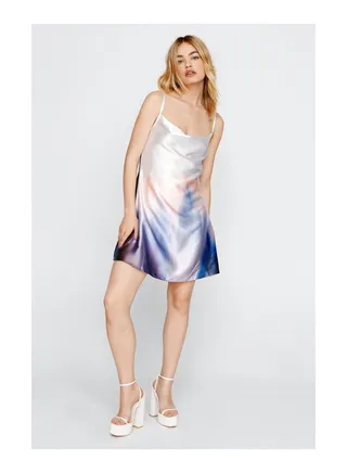 Ombre Print Strappy Cowl Slip Dress 