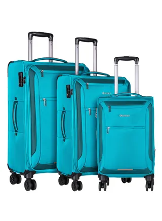 Unisex Soft Travel Bag Trolley Luggage Set of 3 Polyester Lightweight Expandable 4 Double Spinner Wheeled Suitcase with 3 Digit TSA lock E751 Green 