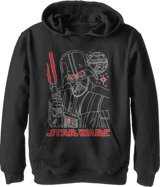 Boy's Star Wars Darth Vader Lightsaber Outline Pull Over Hoodie - Black - Medium