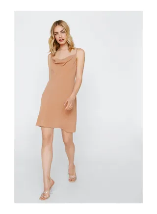 Premium Fabric Cowl Neck Mini Slip Dress 