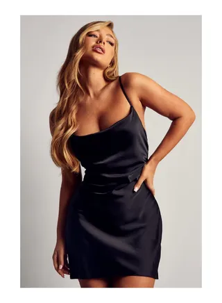 Satin Cowl Neck Slip Dress 
