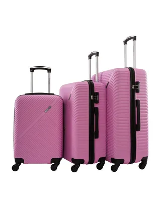 Vizro 3-Piece ABS Hardside Spinner Luggage Trolley Set Pink 