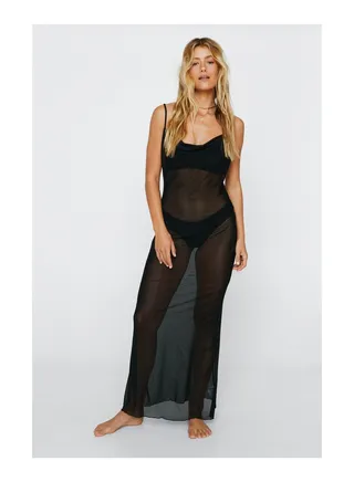 Mesh Cowl Cover Up Maxi Dress 