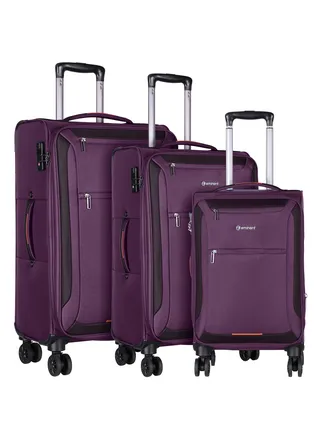 Unisex Soft Travel Bag Trolley Luggage Set of 3 Polyester Lightweight Expandable 4 Double Spinner Wheeled Suitcase with 3 Digit TSA lock E751 Purple 
