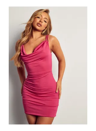 Recycled Cowl Neck Mini Dress 