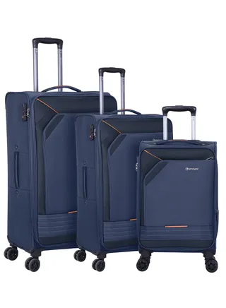 Expandable Trolley Luggage Set of 3 Bag Soft Suitcase for Unisex Travel Polyester Shell Lightweight with TSA lock Double Spinner Wheels E777SZ Navy Blue 