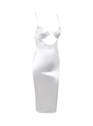 Spaghetti Strap Chest Hollow Out Backless Dress White 