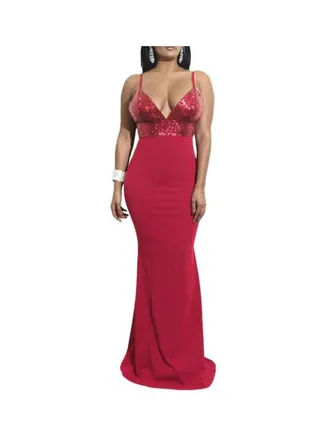 V-Neck Maxi Dress Red 