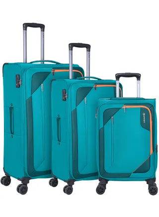 Unisex Soft Travel Bag Trolley Luggage Set of 3 Polyester Lightweight Expandable 4 Double Spinner Wheeled Suitcase with 3 Digit TSA lock E765 Green 
