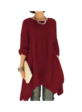 Autumn Pleated Pattern Loose Top Wine Red 