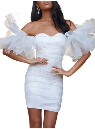 Plunge Neck Bodycon Dress White 