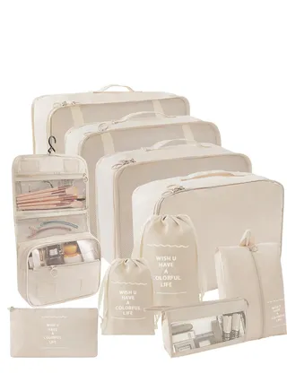 10 Set Packing Cubes for Suitcases, Luggage Organizer Bags for Carry On, Travel Bags Organizer for Luggage, Must Have Travel Essentials for Women and Men (Beige) 