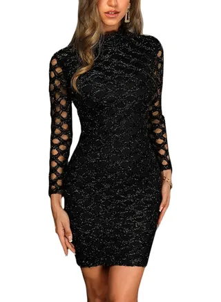 Eylelet Patterned Bodycon Mini Dress Black 