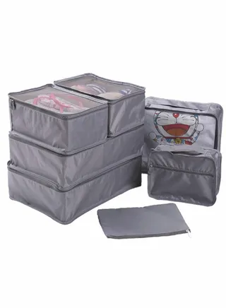 Packing Cubes for Travel, 7 Set Luggage Organizers with Shoe Bag, Clothes Bag, Electronics Bag, Cosmetics Bag, Made with Wearable Waterproof Fabric, Packing Organizers for Travel Accessories (Gray) 