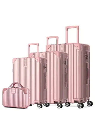TRAVEL TROLLEY LUGGAGE AND SUITCASE CABIN BAG WITH BEAUTY CASE ABS MATERIAL 360 ROTATION WHEEL HARD CASE ROSE GOLD COLOUR 