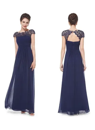 Lace Flower Backless Design Maxi Dress Dark Blue 