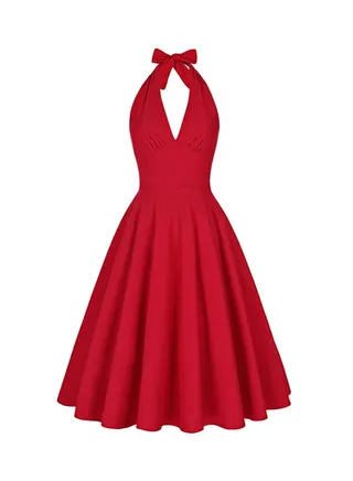Backless Plunge Off Shoulder A-Line Dress Red 