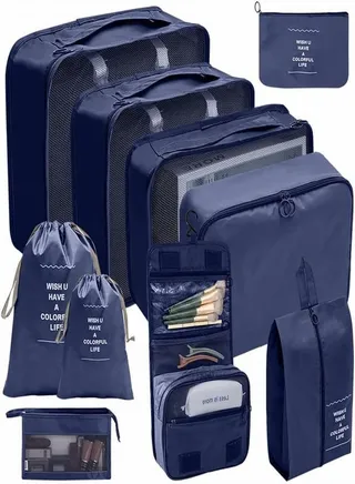 10Pcs Packing Cubes Luggage Packing Organizers for Travel Accessories, Travel Bags Organizer for Luggage, Suitcase Organizer Bags Set, Travel Essentials Luggage Organizer Bags (Navy Blue) 