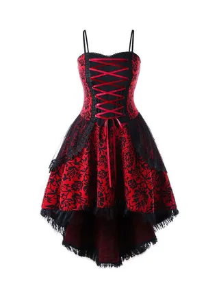 Lace Design Sleeveless Dress Red/Black 