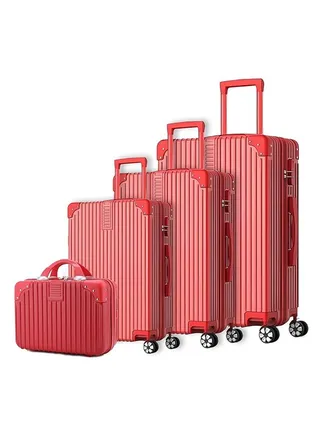 TRAVEL TROLLEY LUGGAGE AND SUITCASE CABIN BAG WITH BEAUTY CASE ABS MATERIAL 360 ROTATION WHEEL HARD CASE RED COLOUR 