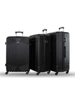 Lightweight 3-Pieces Polypropylene Hard Side Travel Luggage Trolley Bag Set With Lock For Men/Women/Unisex Black 