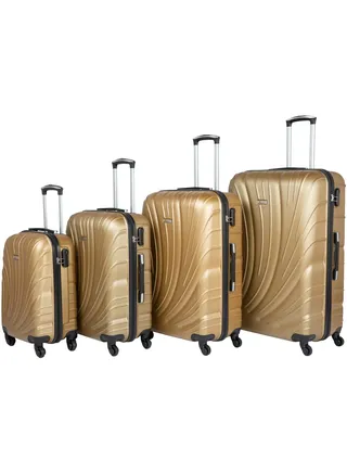 Hard Shell Travel Bags Trolley Luggage Set of 4 Piece Suitcase for Unisex ABS Lightweight with 4 Spinner Wheels KH115 Gold 