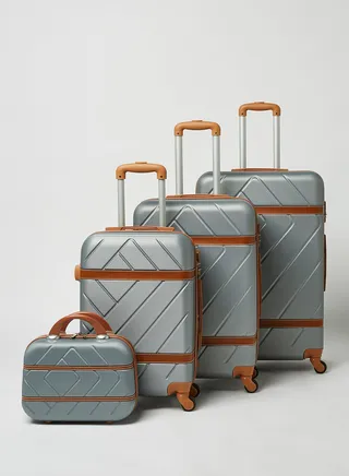 4-Piece Ultra Light Luggage Set Silver/Orange 