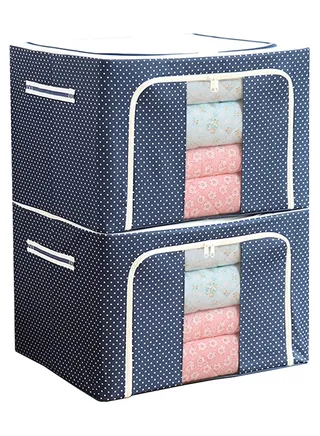 2pcs Storage Boxes Clothes Storage Container Set Oxford Cloth Closet Organizer Boxes With Steel Frame, Easy to Fold with Sturdy Zipper,Storage for Clothes,Bed ,Blankets,Bedding,Pillow 