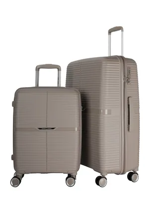 Buzz 2 Piece Polypropylene Hardside Spinner Luggage Trolley Set 20/28 Inch Brown 
