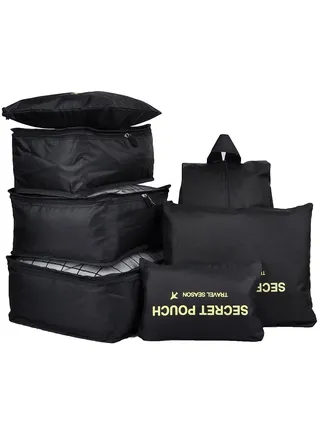 7-Piece Waterproof Travel Luggage Oraganizer Bag Set Black 