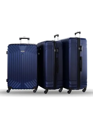 Lightweight 3-Pieces Polypropylene Hard Side Travel Luggage Trolley Bag Set With Lock For Men/Women/Unisex Navy Blue 