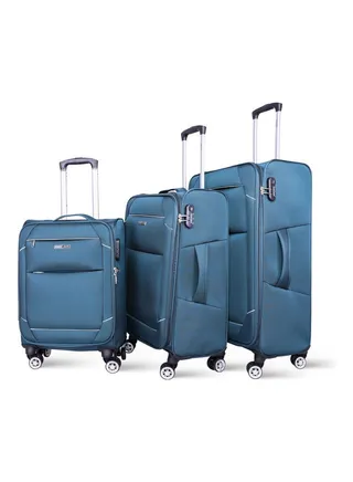 3-Piece Softside Luggage Trolley Set Blue 