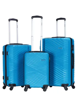 3-Piece ABS Hardside Trolley Luggage Set, Spinner Wheels with Number Lock 20/24/28 Inches - Blue 