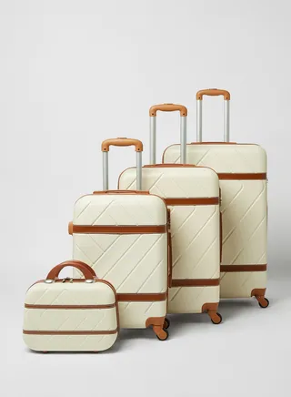 4-Piece Ultra Light Luggage Set Off White/Brown 