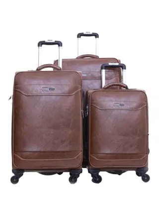 Buffalos Softside 3 Piece Luggage Trolley Set Brown 