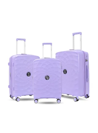 Paris Set of 3 Suitcase Luggage Trolley Bag Lilac with Durable and Lightweight PP Hardshell, 3 Level Telescopic Handle, 4 Quiet 360° Wheels and TSA Lock 