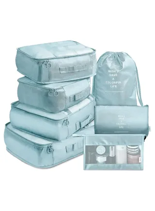 7-Piece Waterproof Traveling Luggage Set Blue 