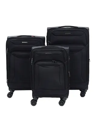 GIORDANO Casablanca Series Luggage Set Black, 3 Piece Soft Nylon Lightweight Durable Expandable 4 Wheels Suitcase Trolley Bag With Secure 3 Digit Number Lock.(20/24/28 INCH) 