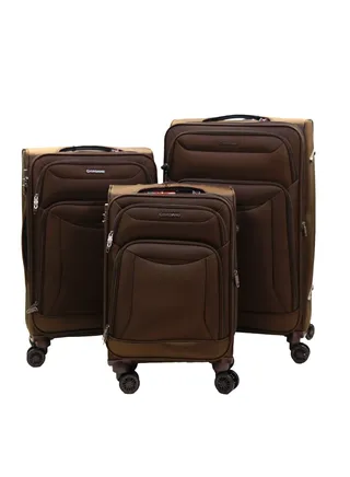 GIORDANO Casablanca Series Luggage Set Brown, 3 Piece Soft Nylon Lightweight Durable Expandable 4 Wheels Suitcase Trolley Bag With Secure 3 Digit Number Lock.(20/24/28 INCH) 