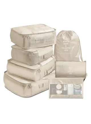 7-Piece Travel Organizer Luggage Set Beige 