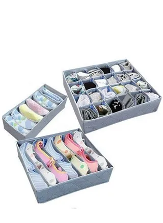 3Pcs/set Bamboo Canvas Organizer Storage Box Container Drawer Divider Lidded Closet Boxes for Underwear Tie Bra Socks 