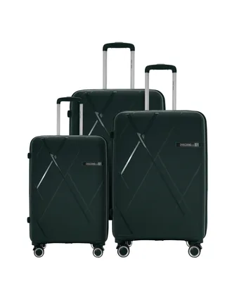 3 Piece with Trolley Set with Lightweight Polypropylene Shell 8 Spinner Wheels for Travel Dark Green 