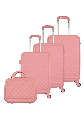 3-Piece Luggage Trolley Set With Briefcase Pink 
