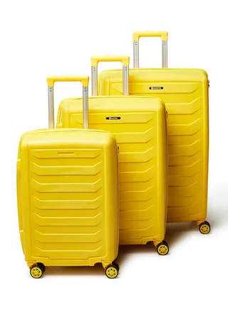 3 Piece Hardside Luggage Trolley Set Yellow 