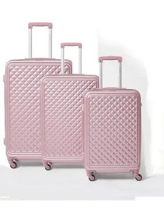 3-Piece Textured Checkered Luggage Trolley Set Light Pink 