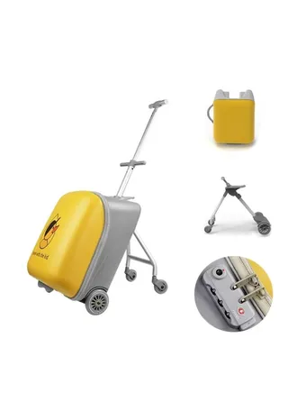 2-1 Suitcase,Travel Luggage Bag with Detachable Kids Stroller,Children's Ride On Suitcase with 2 Universal Wheels,Rolling Carry-On Luggage with Lock,Trolley Luggage Case with Silent Wheels (A, Yellow) 