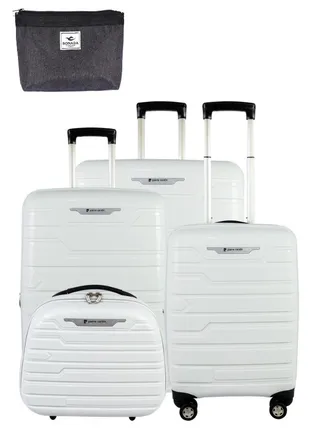 Pierre Cardin Hard Suitcase Trolley Set Of 4 White Large29" (78x52x29),Medium (69x45x26),Cabin(55.5x38x20),Beauty Case(35x29x18)CM 