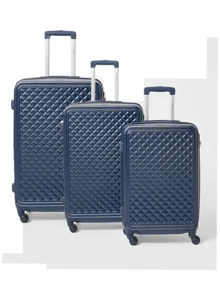 3-Piece Textured Checkered Luggage Trolley Set Blue 