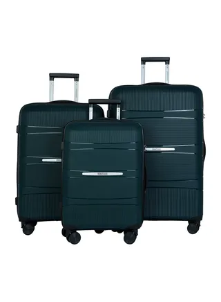 Marc 3 Piece Polypropelene Hardside Spinner Luggage Trolley Set 20/24/28 Inch Dark Green 